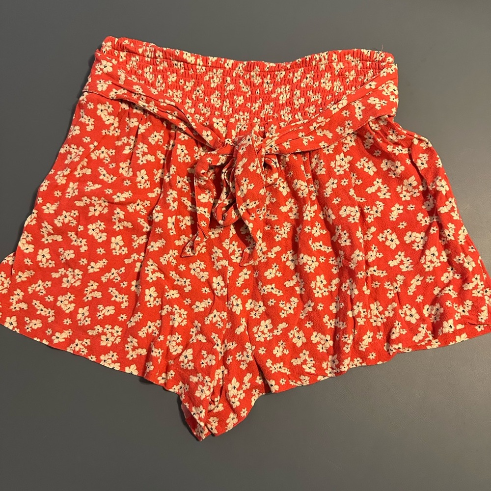 American Eagle Outfitters Red Floral High Waist Shorts